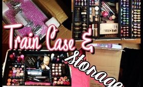 2 in 1 Pink Key-locked Rolling Makeup Case & Makeup Collection