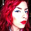 Blue Glitter Cat Eye and Red Lips