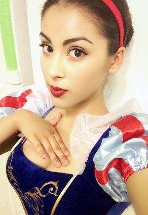This is my Snow White Halloween costume, but I tried my best to make the makeup on point! I made sure to make my eyes bigger, my cheeks rosy, and my lips as red as a rose haha 