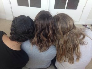 So the two girls with curled hair have curled hair (duh) which was curled by me 😊 in the girl with the dark brown hair on the left, my hair is in an updo. 