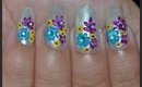 Pretty Spring Floral Nail Art ~ Colorful Flowers on Pearl white Nail Design