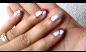 Nail Art - Pink silver and white