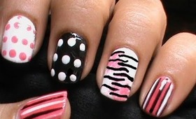 Zebra Nails with Polka Dots - Short Nails Nail Art Designs How To and Art Design Nail Art Beginners