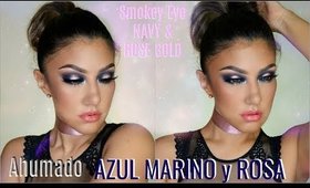 Ahumado en AZUL y ROSA dorado +SORTEO/ NAVY & ROSE GOLD smokey eye makeup tutorial| auroramakeup