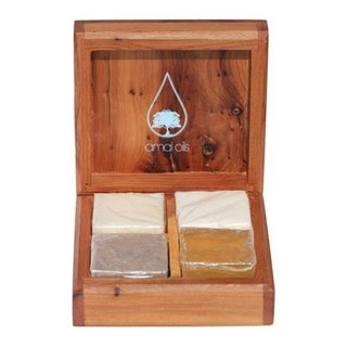 Amal Oils Cedar Wood Artisanal Box with 4 Soap Sampler