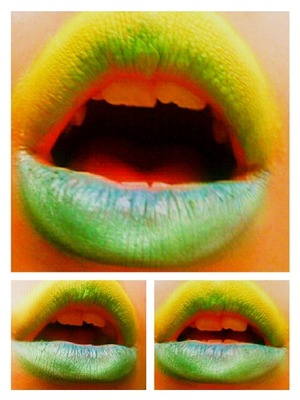 Tried a colorful lip ombre thing(: lol!