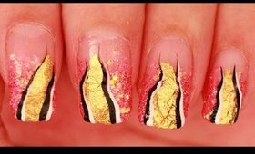 Pink & Gold Abstract nail art