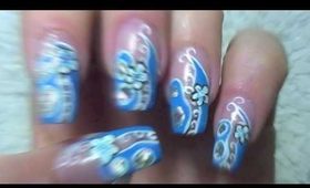 Request:  Nailart Design mit Nagelfolie / with nail foil  ❀ flowers and spirals ❀