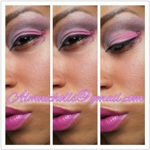 Pink, white, black cut crease pink ribbon accent... hot pink lips