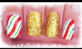 Advent Calendar | 3 - Candy Canes & Glitter nail art 2 versions ✩ Martina Ek