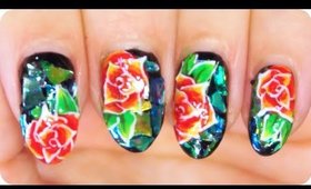 Nail art | Fiery Roses on Shattered Glass ✩ Martina Ek