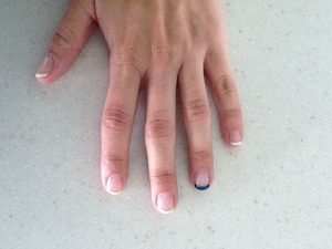 French manicure with blue... using red carpet manicure.