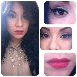 Pink lipstick with a light smokey brown eyeshadow and wing 