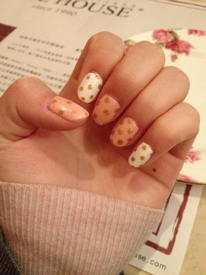 Polka dot nails. All my favorite colors :)