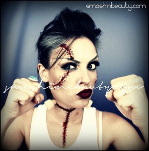 more info + tutorial 
http://smashinbeauty.com/bride-of-frankenstein-halloween-makeup-tutorial/