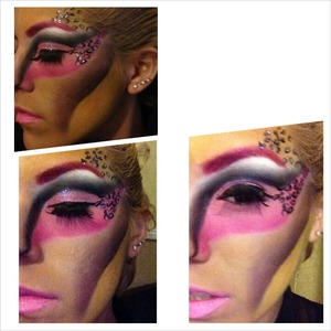 Fantasy makeup, cheetah print, pink,glitter,saint germain lipstick