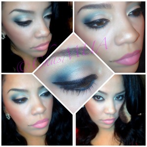 Mac mineral skinfinish in soft and gentle with urban decays deep end and black out with wet n wild h2o liquid eyeliner