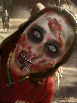 I did zombie makeup on my girlfriend this past Halloween, the eyes, mouth, and background is edited. The rest was all me!