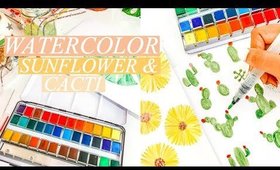 Watercolor with me Easy Sunflower & Cacti with Me (Beginner watercolor) [Roxy James] #watercolor