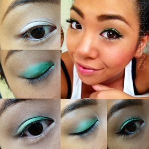 I know, I know, summer is far over and it's depressing. But that doesn't mean we can't reminisce with this pop of color! 

Step 1: After applying primer, apply a white cream base to the bottom half of your eyelid; blend with your ring finger. (NYX Jumbo Eye Pencil in Milk)

Step 2: Pat on a vibrant green color on top of the white base using a flat brush. (Urban Decay Eyeshadow in Graffiti)

Step 3: Apply a light brown shade in your crease, blending it slightly into the green with a soft blending brush. (MAC Eyeshadow in Cork)

Step 4: Apply a highlight color under the highest point of your brows and in your inner corner. (MAC Eyeshadow in Shroom) Then, line your upper eyelids with a liquid liner. (K-Palette Real Lasting Liquid Eyeliner 24h WP)

Step 5: Curl your eyelashes and apply mascara. (Benefit They’re Real)

Optional: I lined the bottom lash line with a black shadow & added natural looking falsies but of course, it’s entirely up to you!