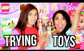 GIRLS TRY POPULAR KIDS TOYS! LEGOS BARBIES CRYING DOLLS | MyLifeAsEva