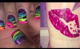 Neon Zebra Nails + *NEW* Hello Kitty Tattoo