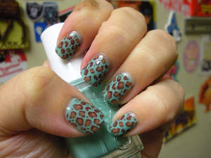 Essie Turquoise and Caicos, Essie Chocolate Kisses, OPI Chocolate Moose, and Konad stamp plate