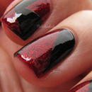 Black and red glitter tape manicure