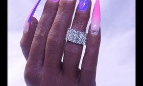 Pink and Blue Ombre and Marble Nails