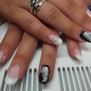 French gels with black feature nail with hand painted feather