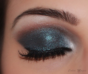 Pure Fusion Mineral Eyeshadows in
Matte chocolate on the crease
Matte black on the lid
Nymph layered on top of the brown and black
White Velvet on the brow bone and tear duct for highlight.

