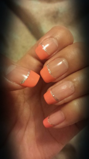 Bright coral with silver lining of glitter for a lil glitz! 