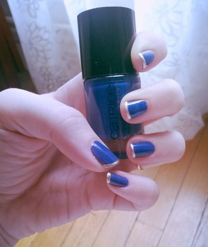 blue polish and gold french manucure
