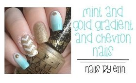 Mint and Gold Gradient and Chevron Nails | NailsByErin