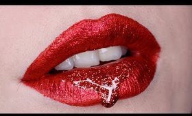 Metallic Red + Orange Glitter Dripping Lip Art