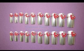 GNbL- Silver Gift Wrap Nail Art with Red Acrylic Bows