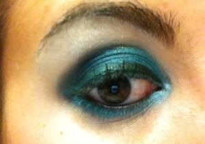 Light, medium, dark/turquoise blue. Mascara and liquid liner