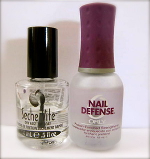 Orly nail defense and Seche Vite Fast Dry Top Coat.