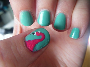 Turquoise nails & a hot pink flamingo