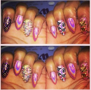 I do what I want nails. Weed and Chanel Charm with crystals and flower and striped design @dazzlingdreamnaisl 