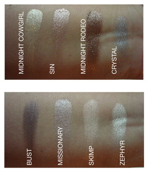 UD  book of shadows IV
swatches colors 1-4 and 5-8