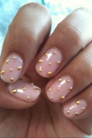 Light pink with gold polka dots