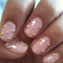 Light Pink Nails with Gold Polka Dots