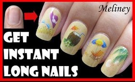 HOW TO GET INSTANT LONG NAILS FOR SHORT NAILS | EASY BEACH NAIL ART FOR SUMMER