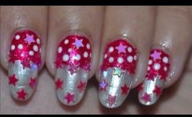 Polka Dots and Stars : Party Nail Art / Special Occasion Holiday Nails (Done with Q Tip)