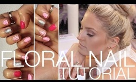 Floral Nail Art ♡ Nail Tutorial ♡ Pink & Glitter Pretty Nails