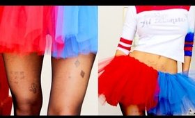 DISFRAZ CASERO DE HARLEY QUINN PARA HALLOWEEN - TATUAJES - CAMISETA Y TUTU por Lau