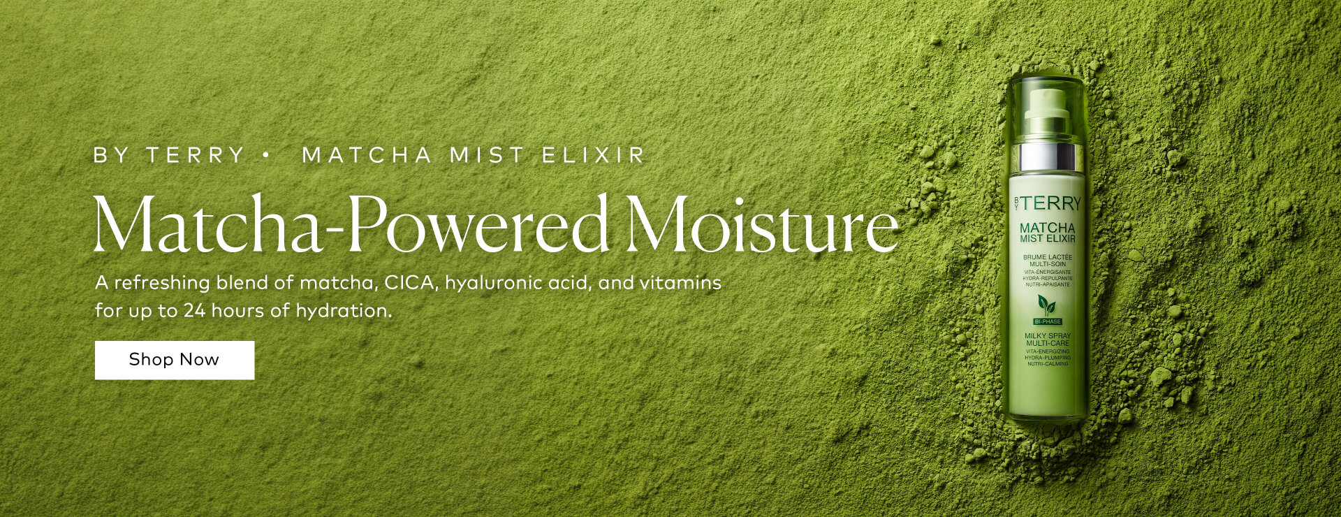 Mist on up to 24 hours of hydration with a soothing blend of matcha, CICA, aloe vera, and hyaluronic acid. Shop the BY TERRY Matcha Mist Elixir on Beautylish.com