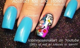MARDI GRAS nails FOIL and bling on Neon BLUE robin moses nail art tutorial design 696