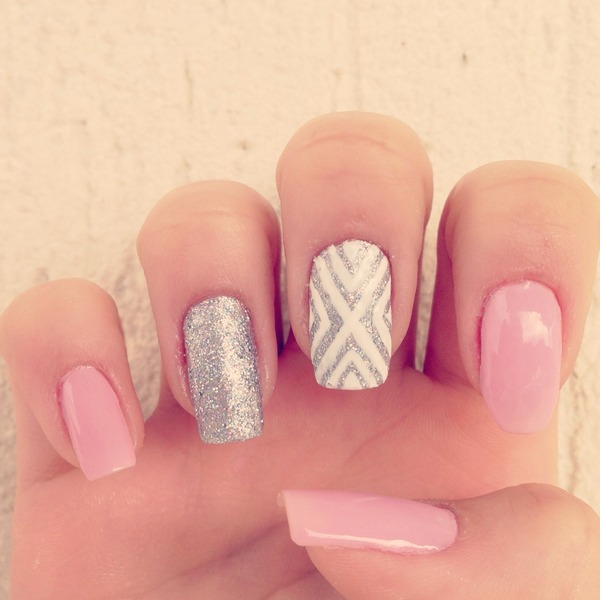 Geometric Pink and Glitter Nails! | Bruna V.'s Photo | Beautylish